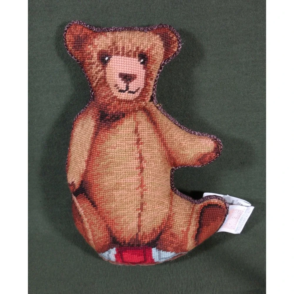 Needlepoint Embroidery decorative pillow TEDDY BEAR Katha Diddel Home Collection